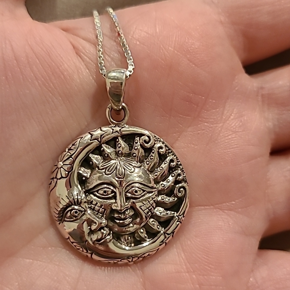 Sun and moon sterling silver necklace